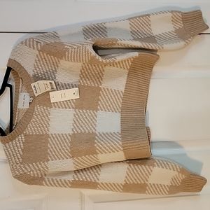 Pink Rose crop top tan and white size L